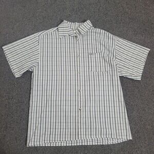 CalTop Large Plaid Button Up Shirt Mens Short Sleeve White Blue Made in USA